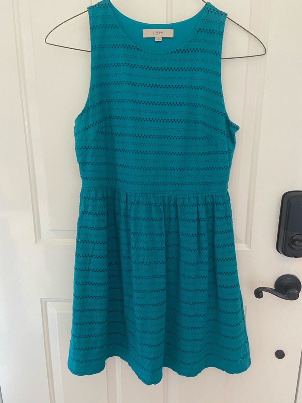LOFT Girls' Teal Eyelet Fit-and-Flare Sleeveless Dress